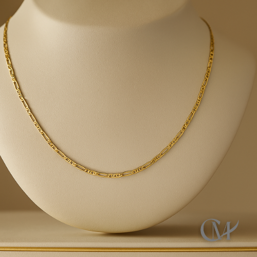 Hollow Yellow Gold Figaro Chain